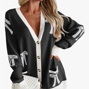 Women's Black and White Cardigan Sweater